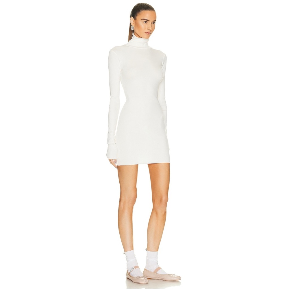 NWT ETERNE SZ M Bodycon Buttery Long Sleeve Turtleneck Mini Dress Cream $195 - Picture 4 of 7